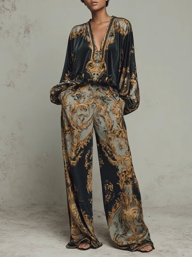 Ensemble Femme Élégant à Motifs Floraux 0