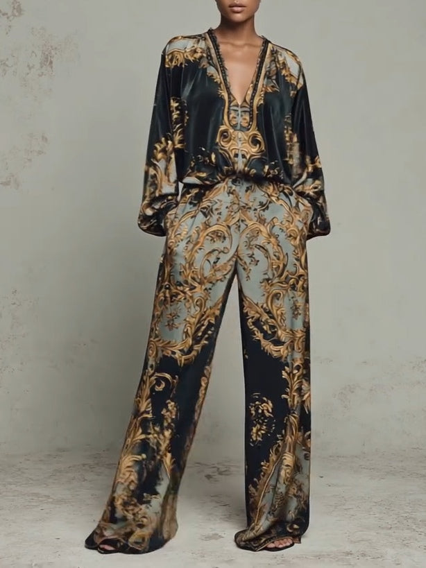 Ensemble Femme Élégant à Motifs Floraux 1