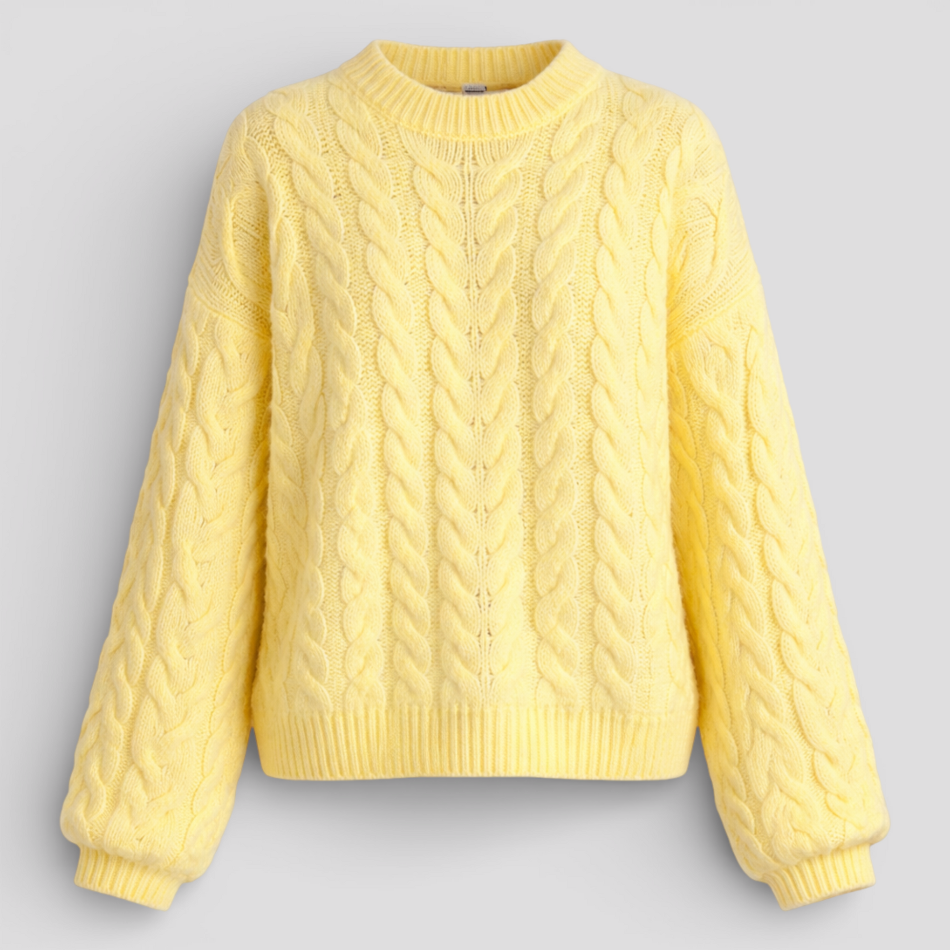 Damen gelber Zopfmusterpullover Acryl Pflegeleicht