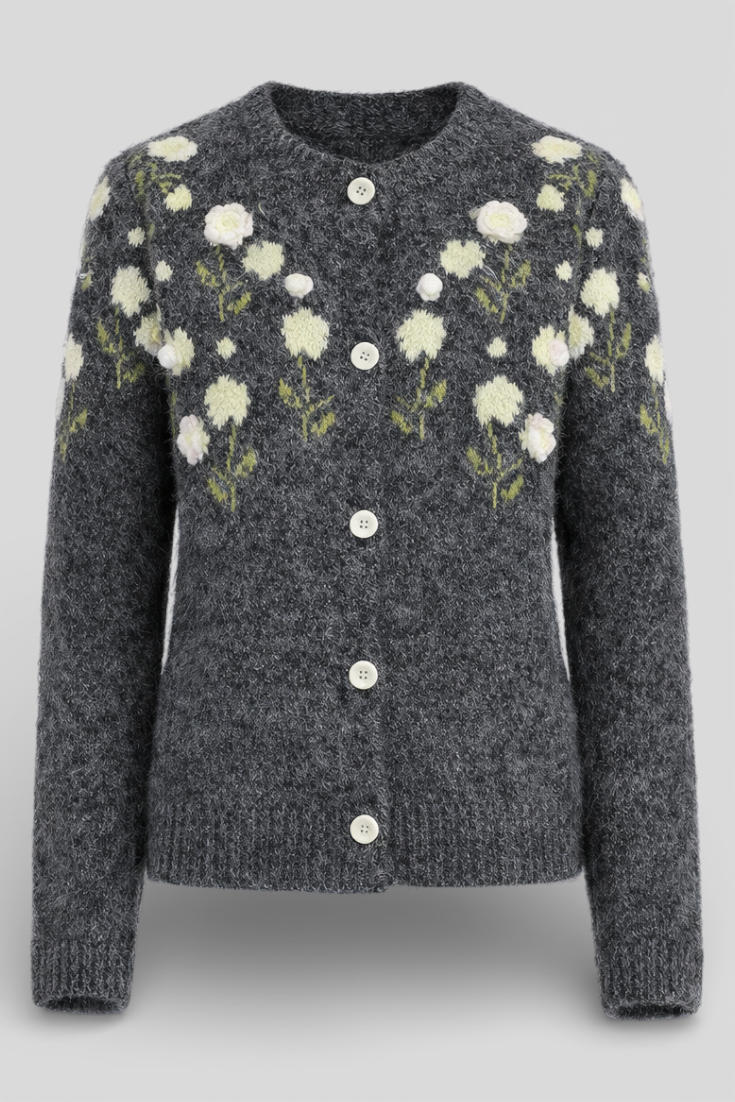 Weit geschnittener Damenpullover mit 3D-Stickerei, Vintage, Wolle