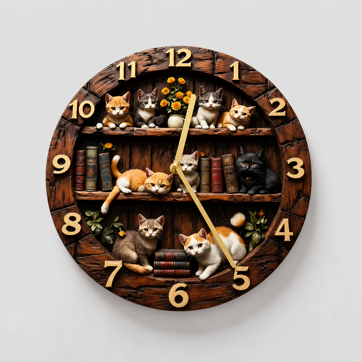 Reloj de pared redondo de madera con motivo de gatos vintage 25 cm silencioso