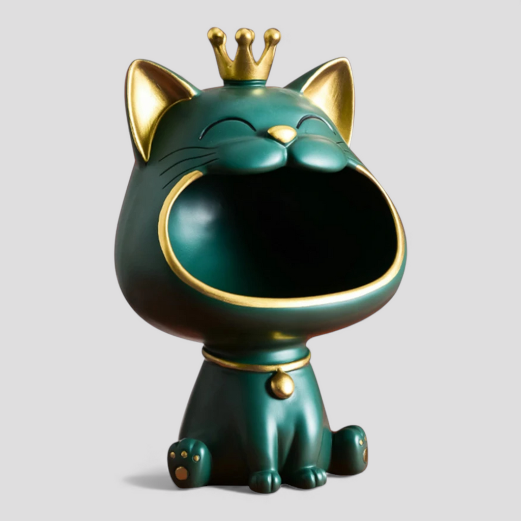 Statue Chat en Résine avec Couronne – Décoration Intérieure Mignonne