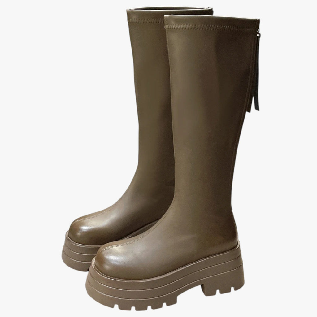Bottes pour Femmes à la Mode, Tendance avec Fermeture Éclair, Semelle Épaisse et Confort Supplémentaire Au-dessus du Gen Femme
