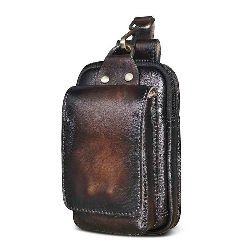 Germanicus Pochette Homme En Cuir Véritable Agneau Noir – Sacoche Élégante Et Compacte Avec Fermeture Éclair