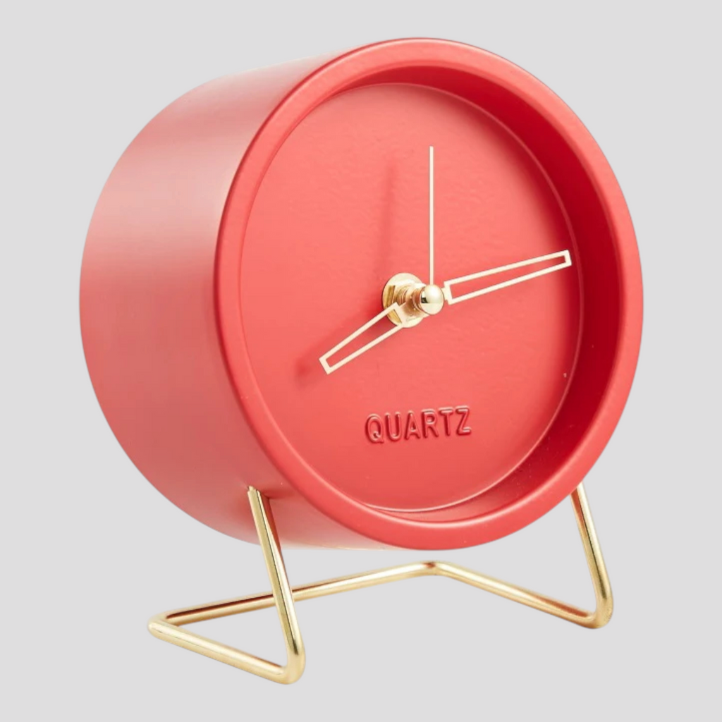 Horloge de Table Design Minimaliste – Noire avec Pied Doré