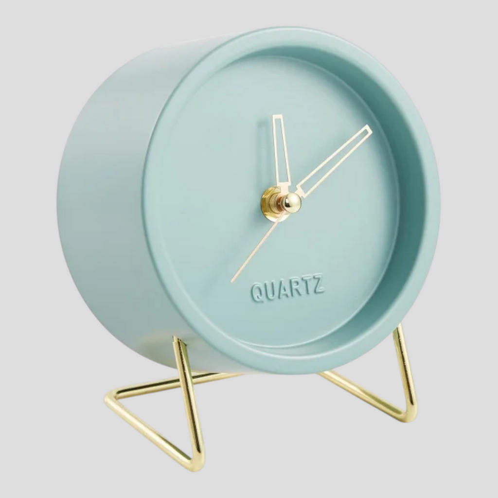 Horloge de Table Design Minimaliste – Noire avec Pied Doré