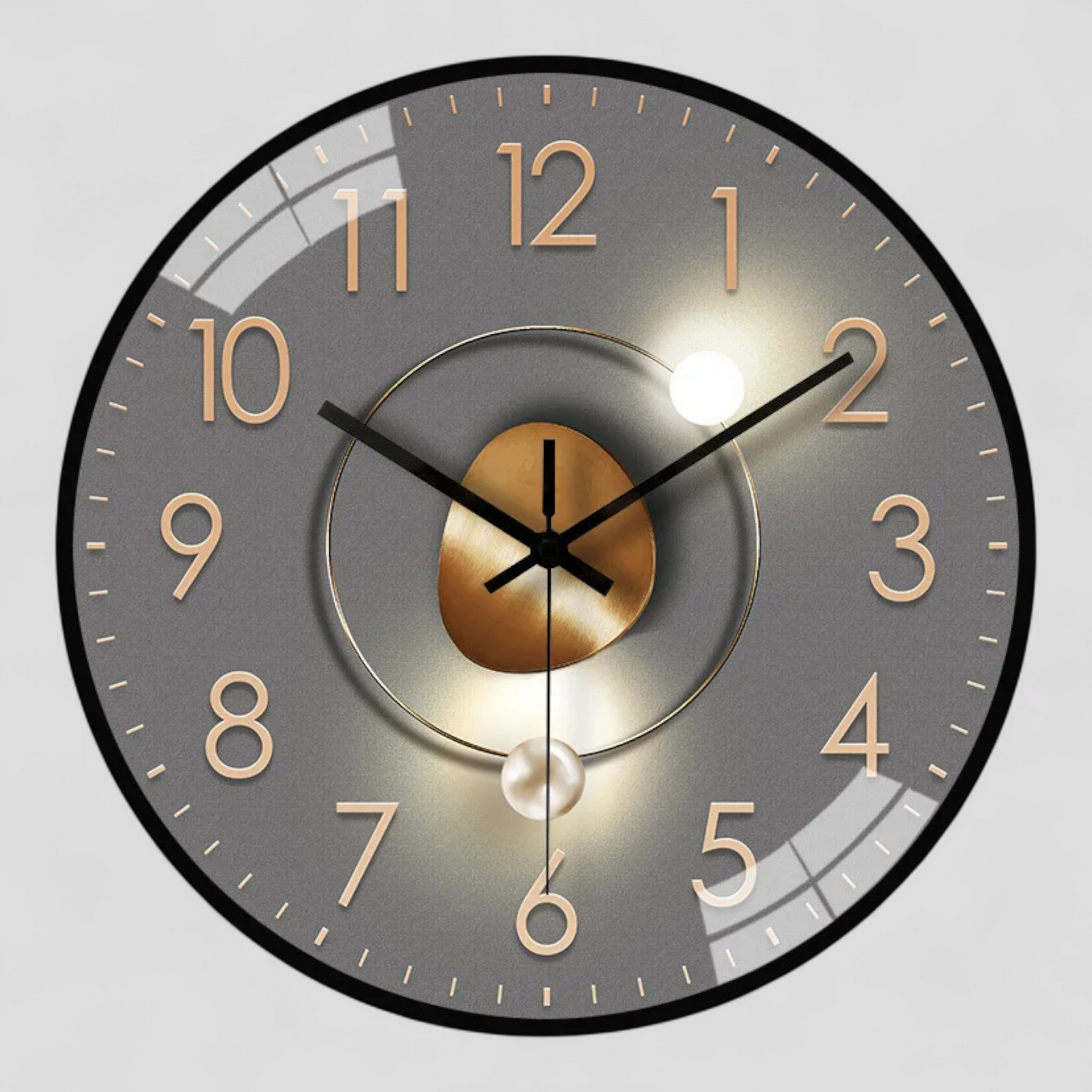 Montre Murale Ronde Moderne – Cadran Gris et Détails Dorés, 20 cm