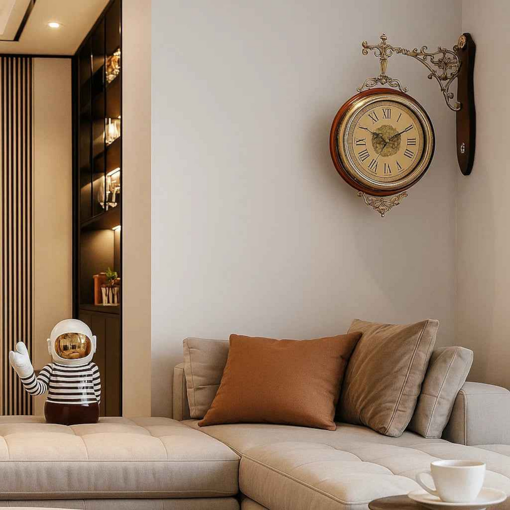 Horloge Murale à Double Face Bois