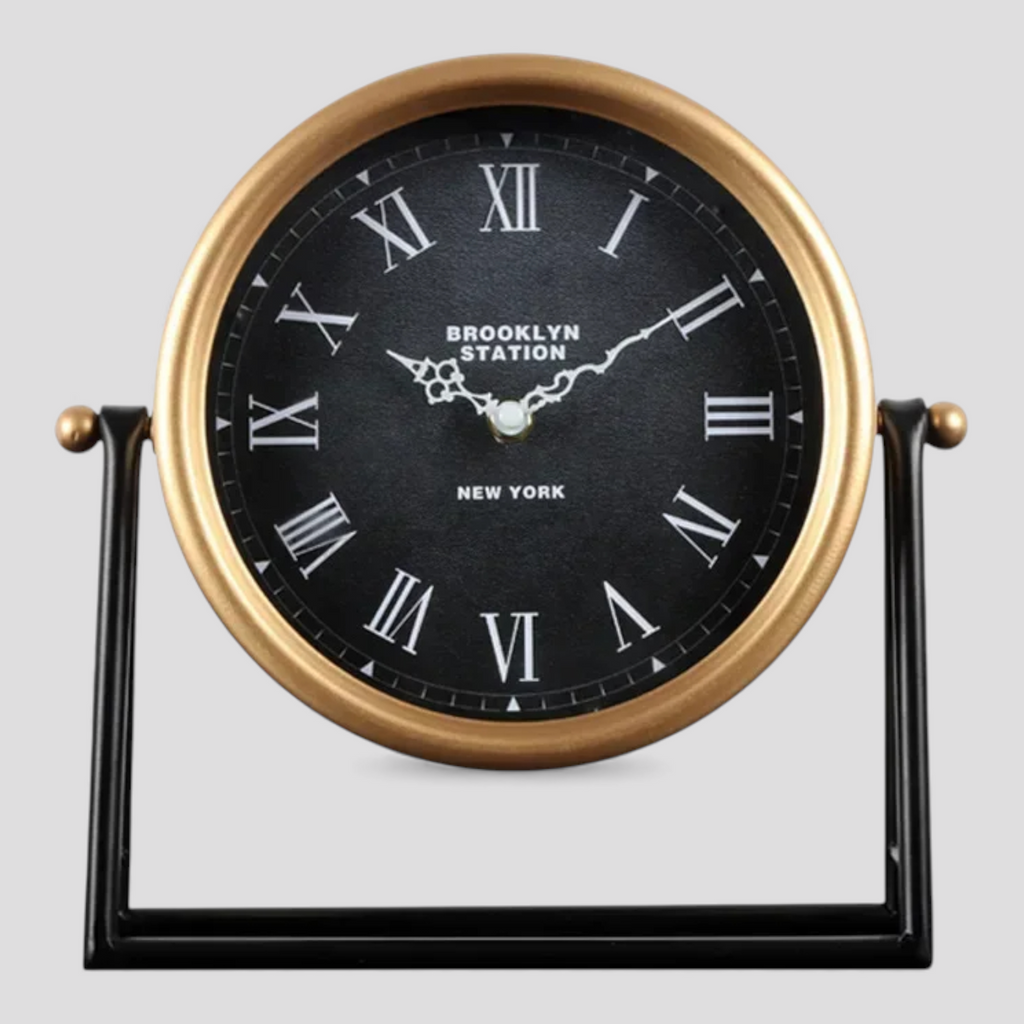 Horloge de Bureau Vintage – Cadre Doré – Mouvement Silencieux