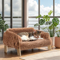 Erhöhtes Katzenbett mit weichem Kissen aus Holz