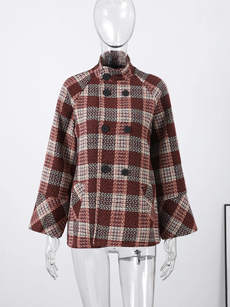 Manteau Femme Chic à Carreaux Court 0