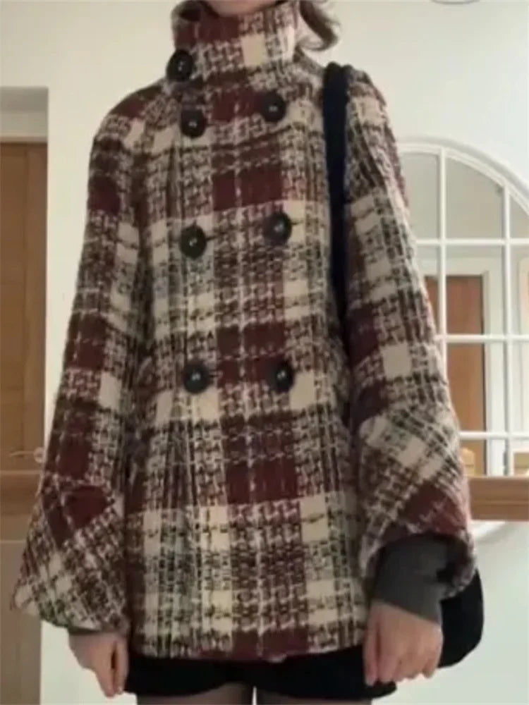 Manteau Femme Chic à Carreaux Court 5