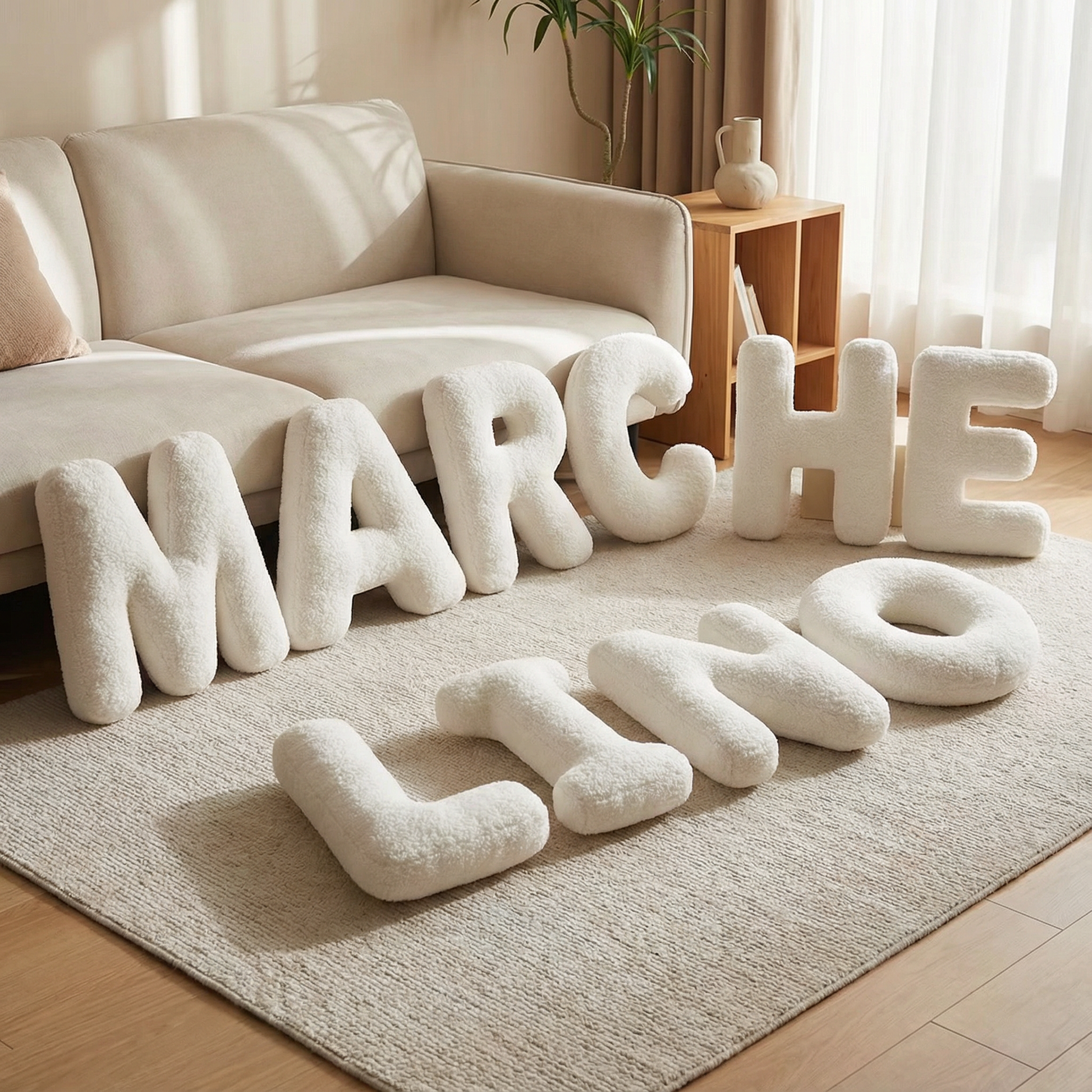 Coussin Lettre en Peluche Coton – Alphabet Décoratif Blanc, 40 Cm