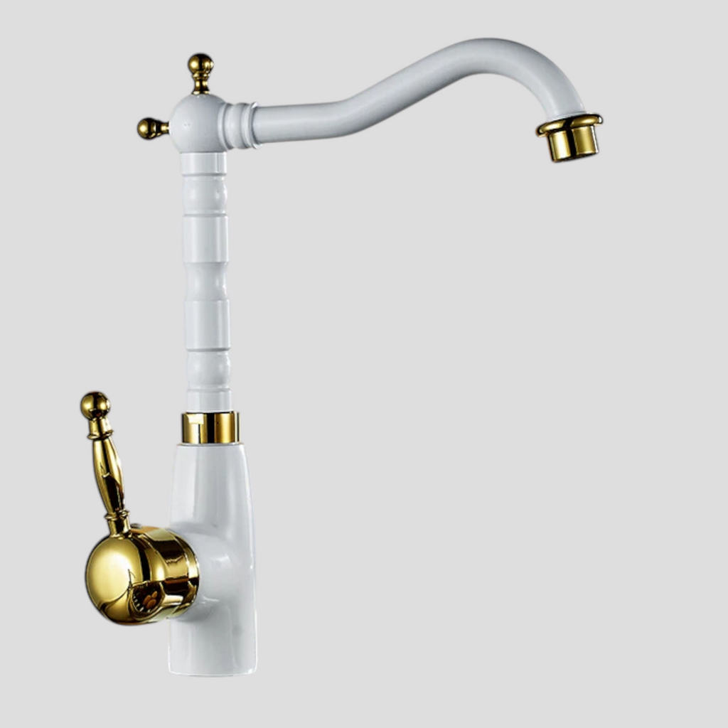 Mitigeur de Cuisine Blanc et Doré
