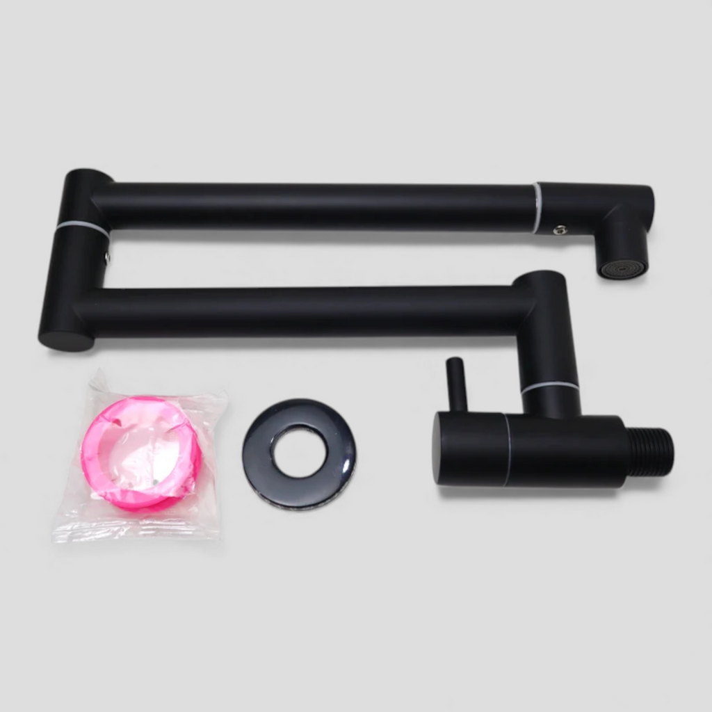 Robinet Cuisine Mural Noir Pliable en Acier Inoxydable – Eau Froide