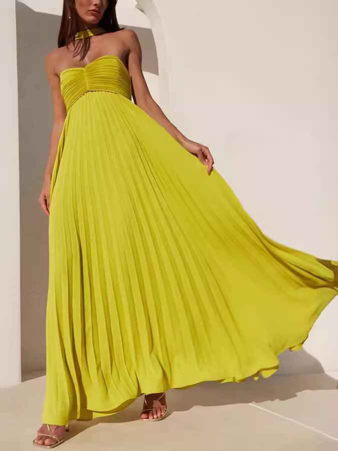 Robe Bustier Simple et Élégante avec Plis et Ruban