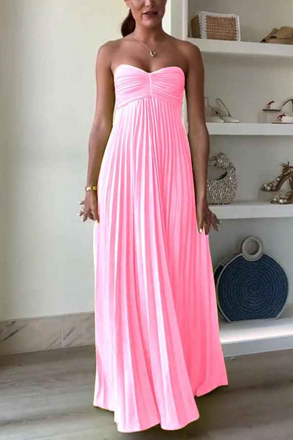 Robe Bustier Simple et Élégante avec Plis et Ruban