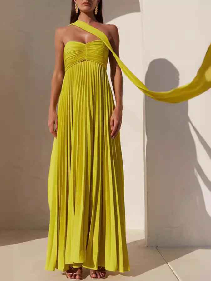 Robe Bustier Simple et Élégante avec Plis et Ruban