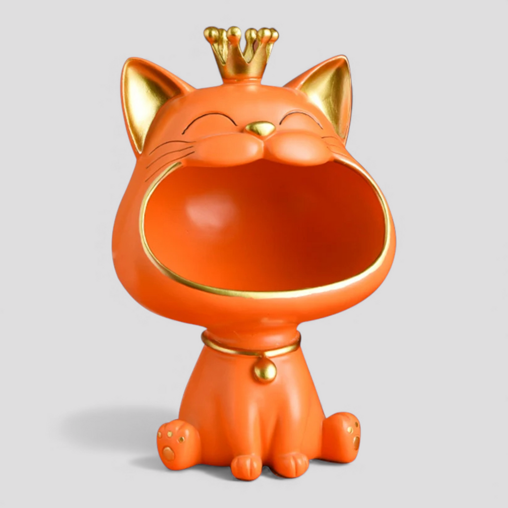 Statue Chat en Résine avec Couronne – Décoration Intérieure Mignonne