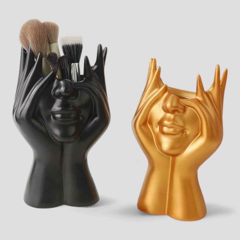 Organisateur de Cosmétiques – Sculpture Abstraite en Résine (Noir/Doré)