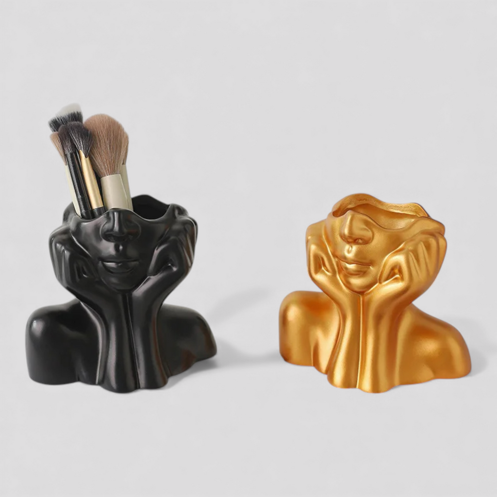 Organisateur de Cosmétiques – Sculpture Abstraite en Résine (Noir/Doré)