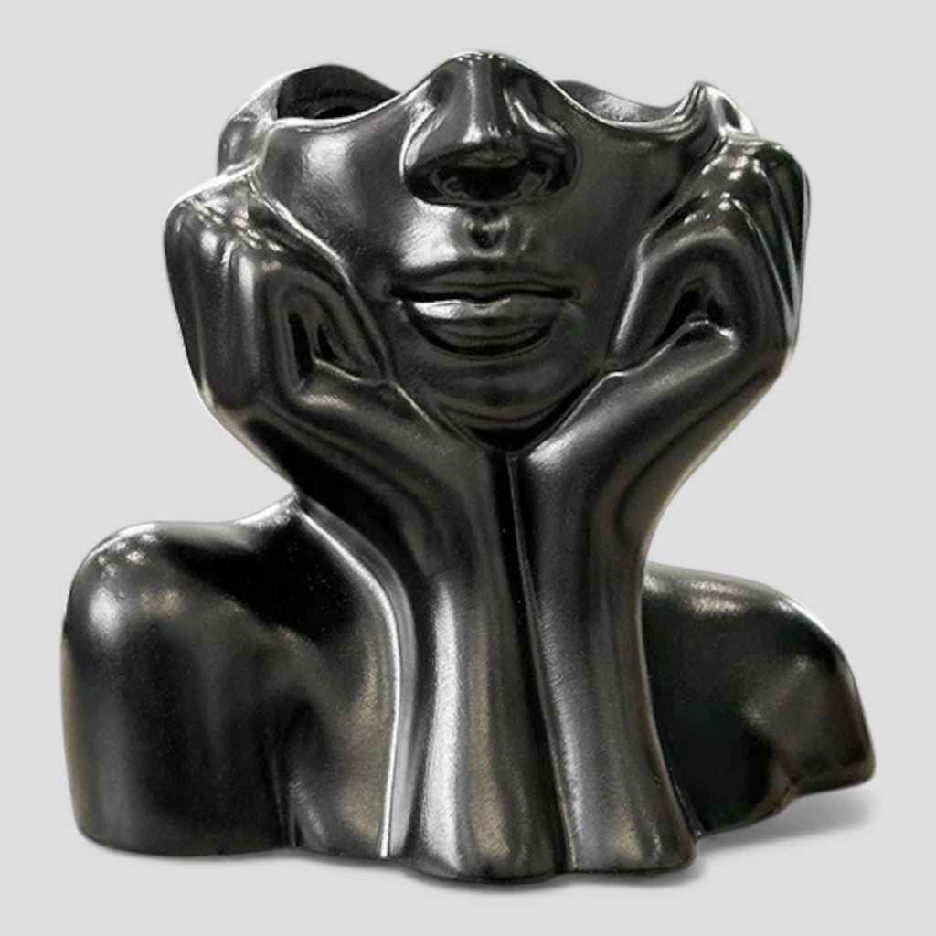 Organisateur de Cosmétiques – Sculpture Abstraite en Résine (Noir/Doré)