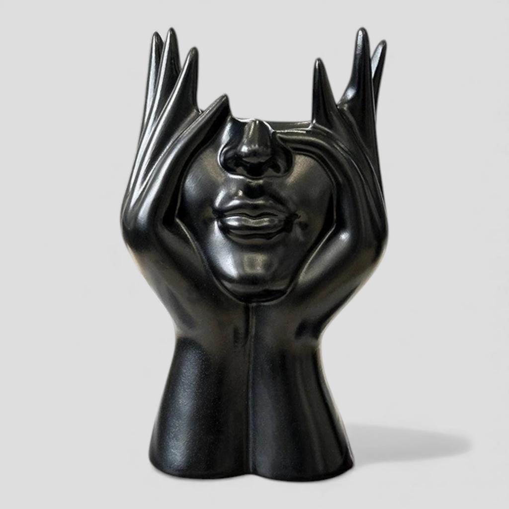 Organisateur de Cosmétiques – Sculpture Abstraite en Résine (Noir/Doré)