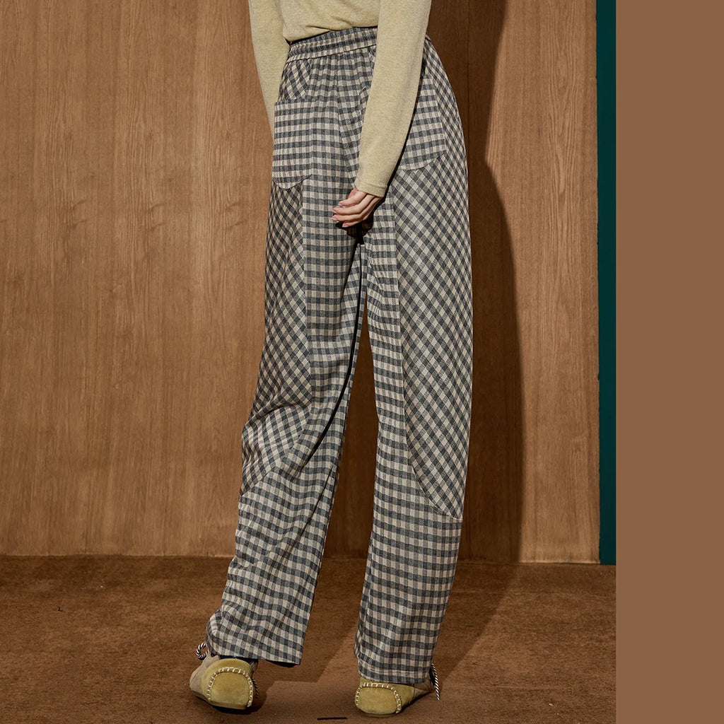 Pantalon Femme Tartan Taille Haute Élégant 1