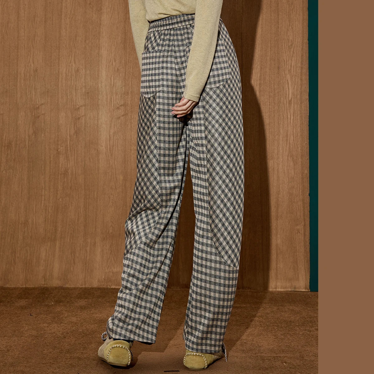 Pantalon Femme Tartan Taille Haute Élégant 1