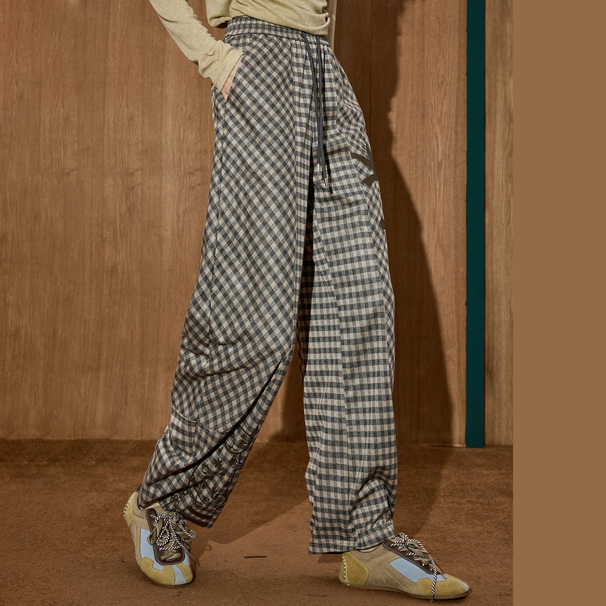 Pantalon Femme Tartan Taille Haute Élégant 2