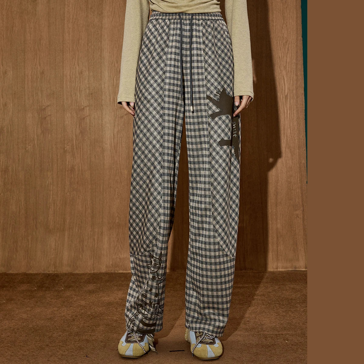 Pantalon Femme Tartan Taille Haute Élégant 3