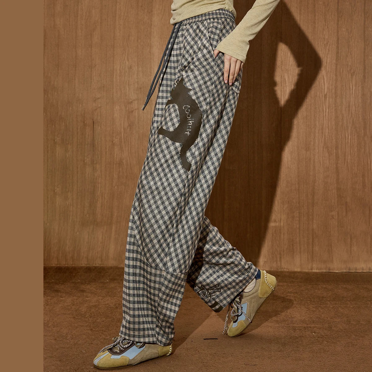 Pantalon Femme Tartan Taille Haute Élégant 5