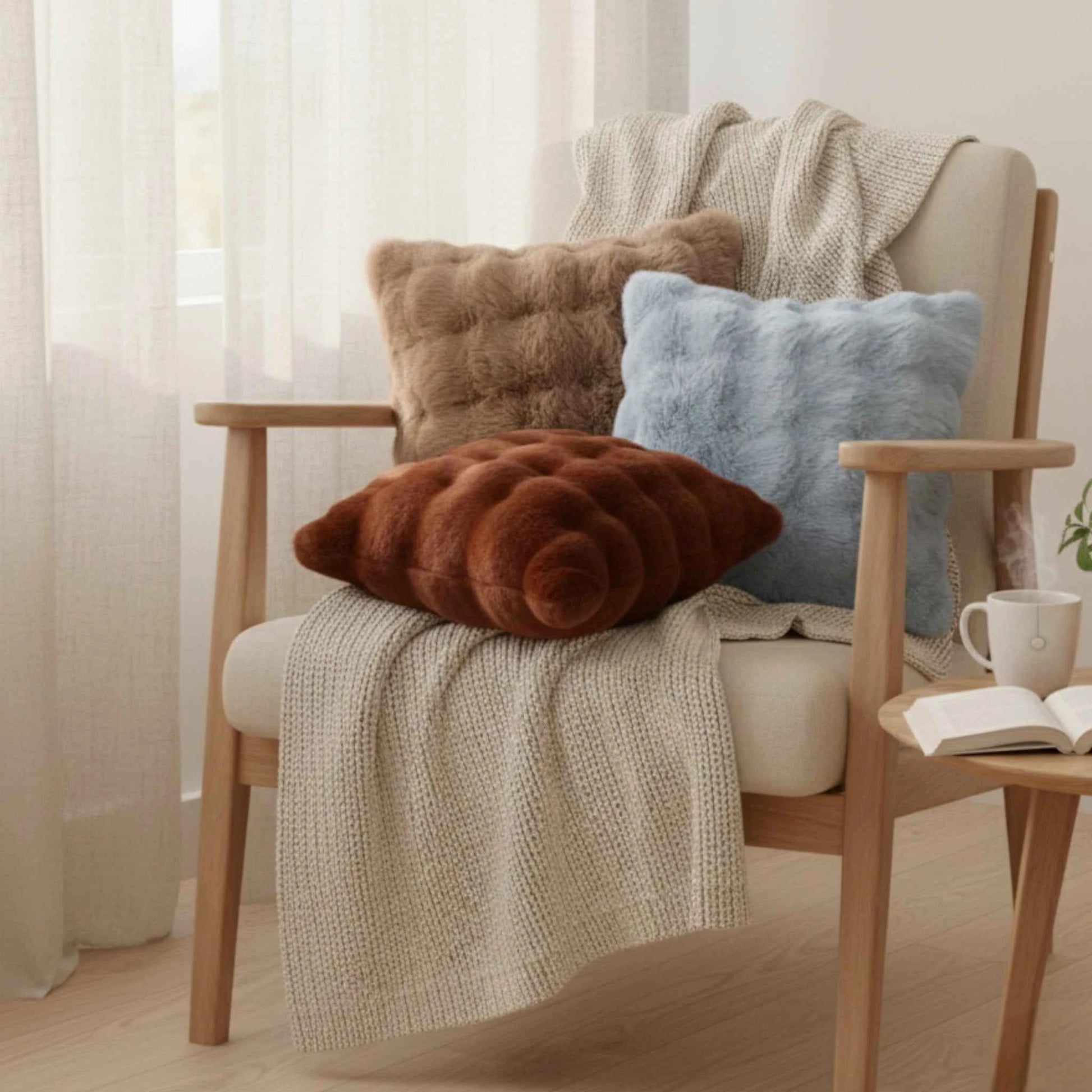 Housse de Coussin en Velours à Motif Bulle Uni