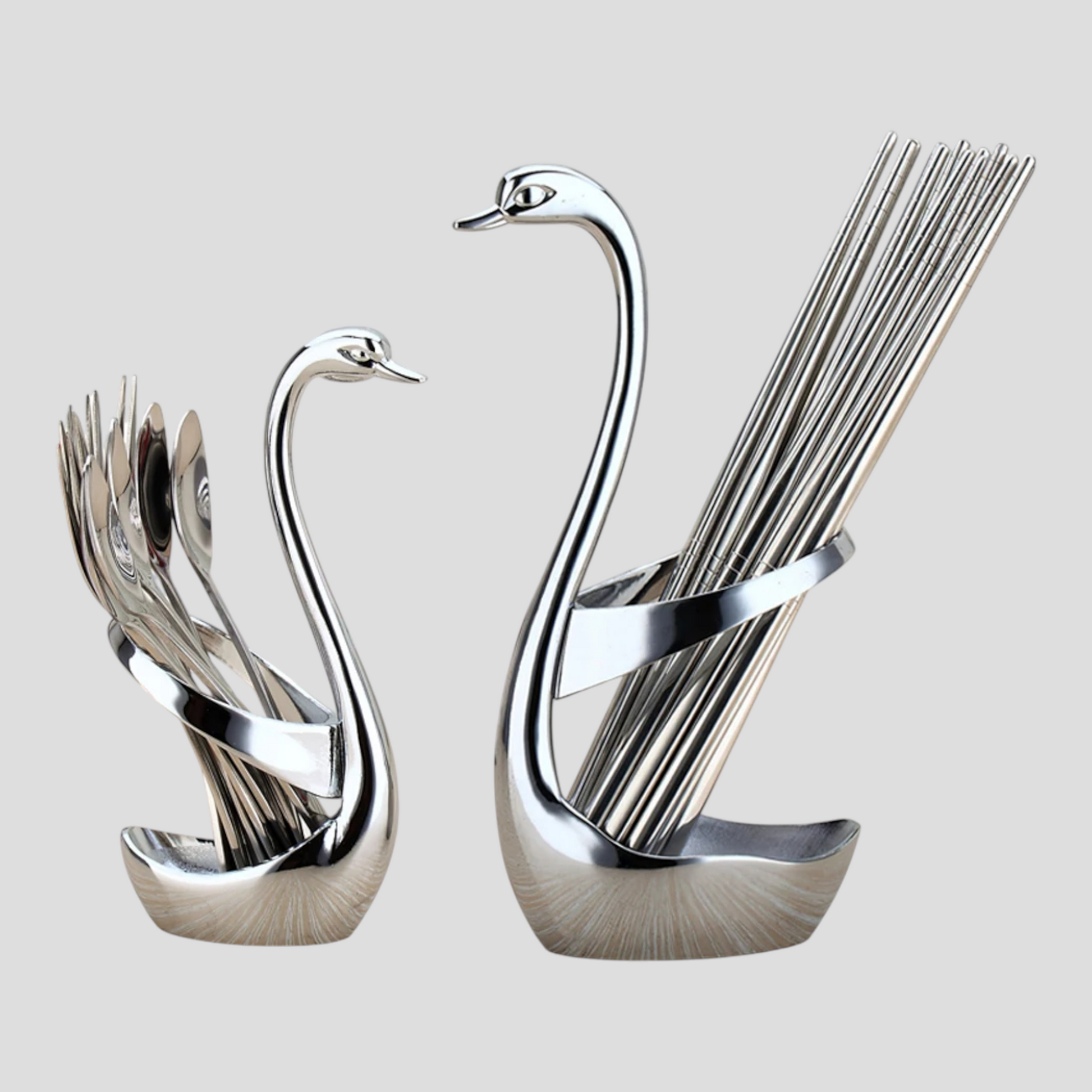 Porte-Couverts en Métal Forme Cygne – Argenté Ou Doré