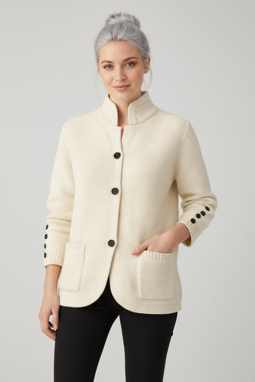 Cardigan Femme Maille Câblée Boutons Bois