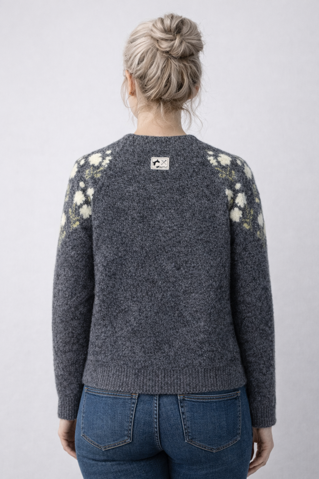Weit geschnittener Damenpullover mit 3D-Stickerei, Vintage, Wolle