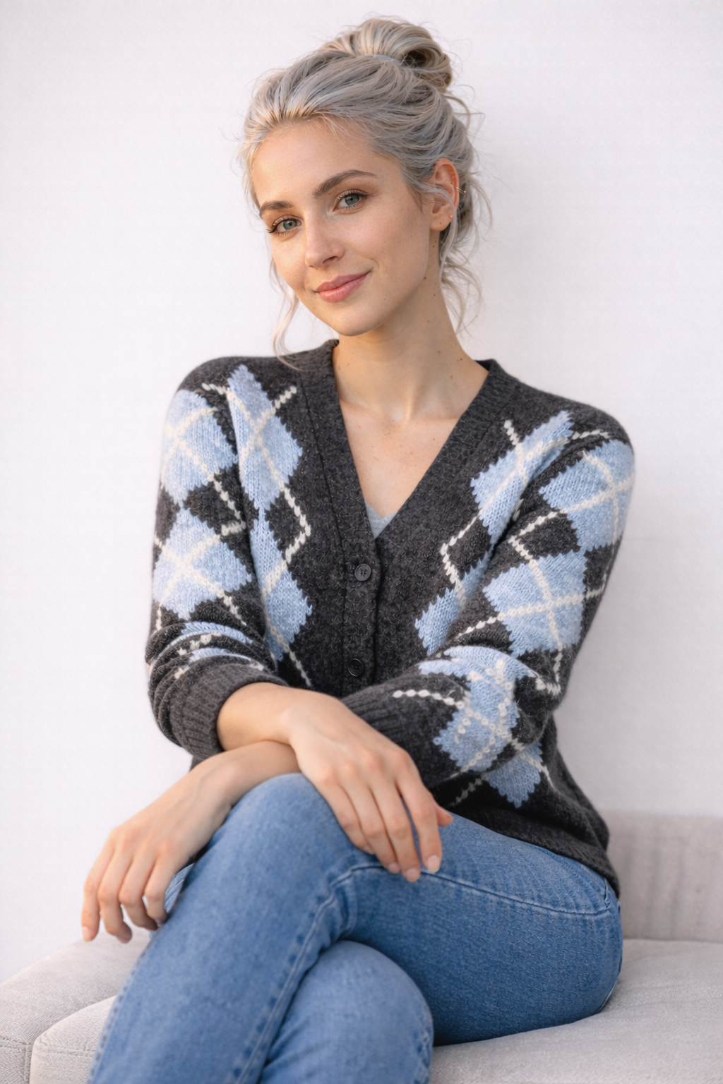 Cardigan Femme Ample Col en V Hivernal Acrylique