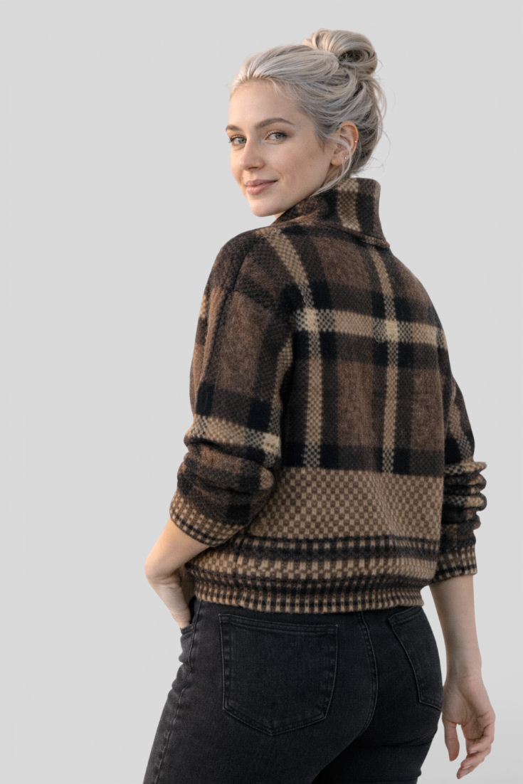 Damenjacke mit Karomuster und langen Ärmeln – Europäische Mode