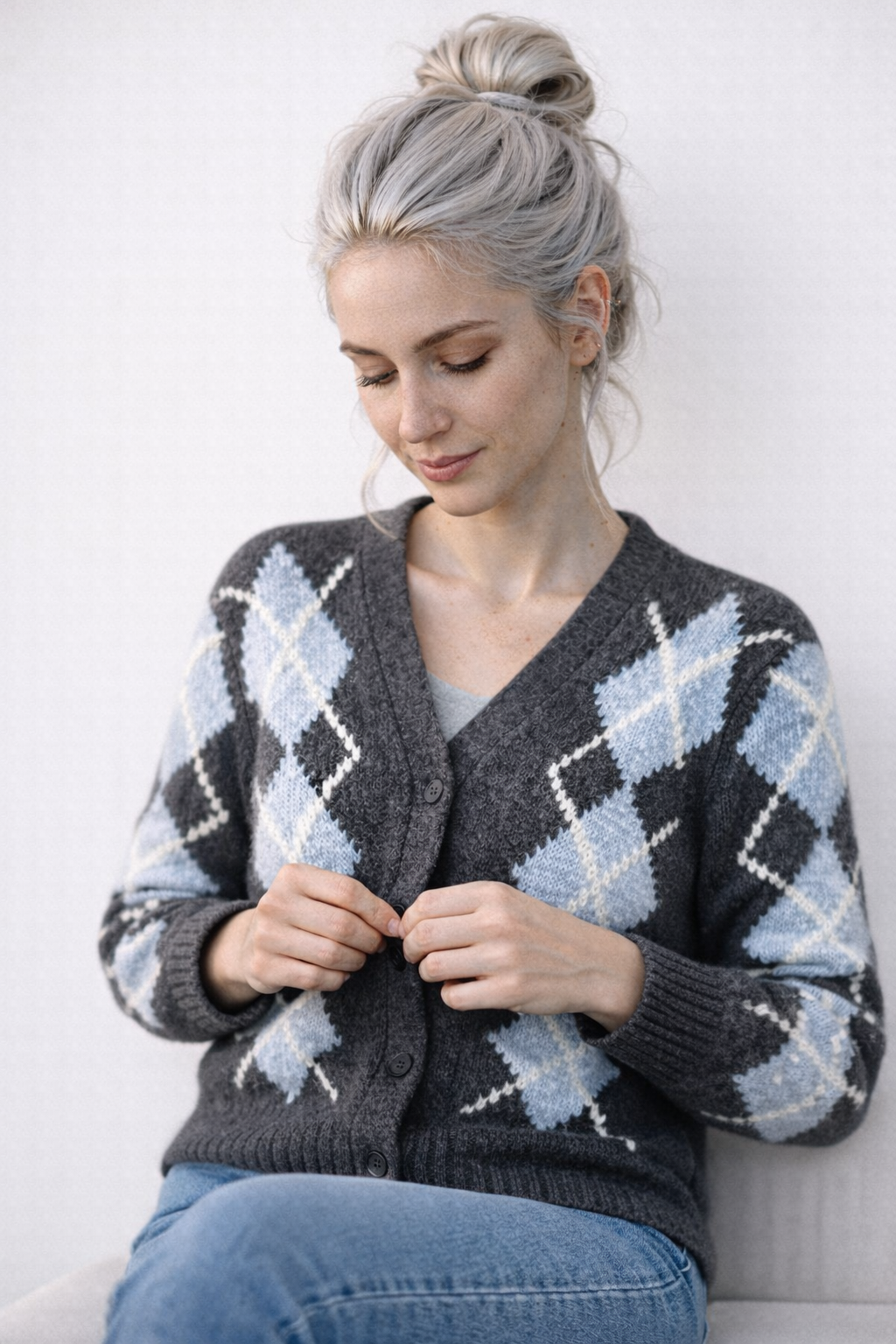 Cardigan Femme Ample Col en V Hivernal Acrylique