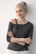 T-shirt til kvinder med lange ærmer slim stribet