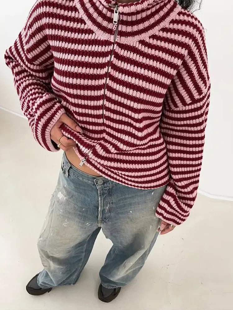 Pull Femme à Rayures Col Roulé Chic 5