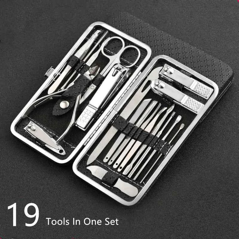 LuxeTools - Kit de coupe-ongles ultime de 19 pièces en acier inoxydable pour usage professionnel