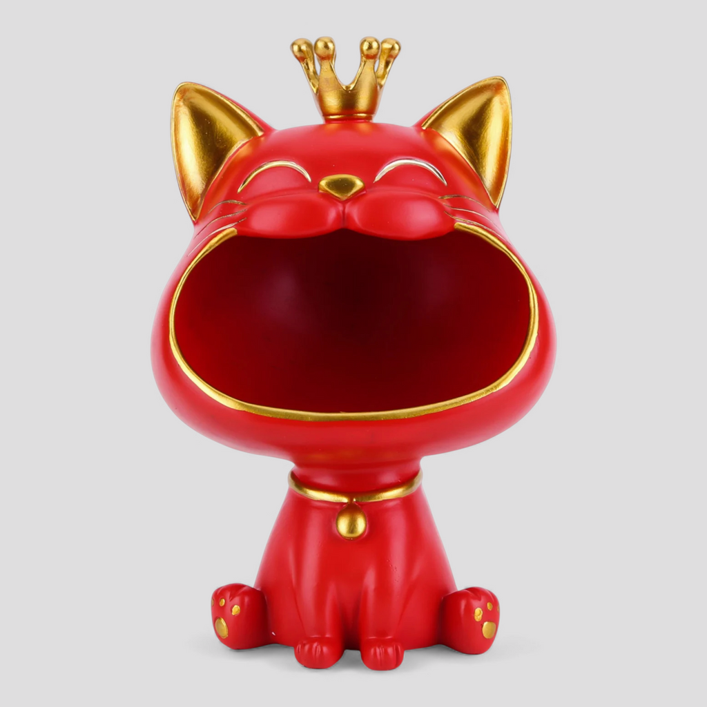 Statue Chat en Résine avec Couronne – Décoration Intérieure Mignonne