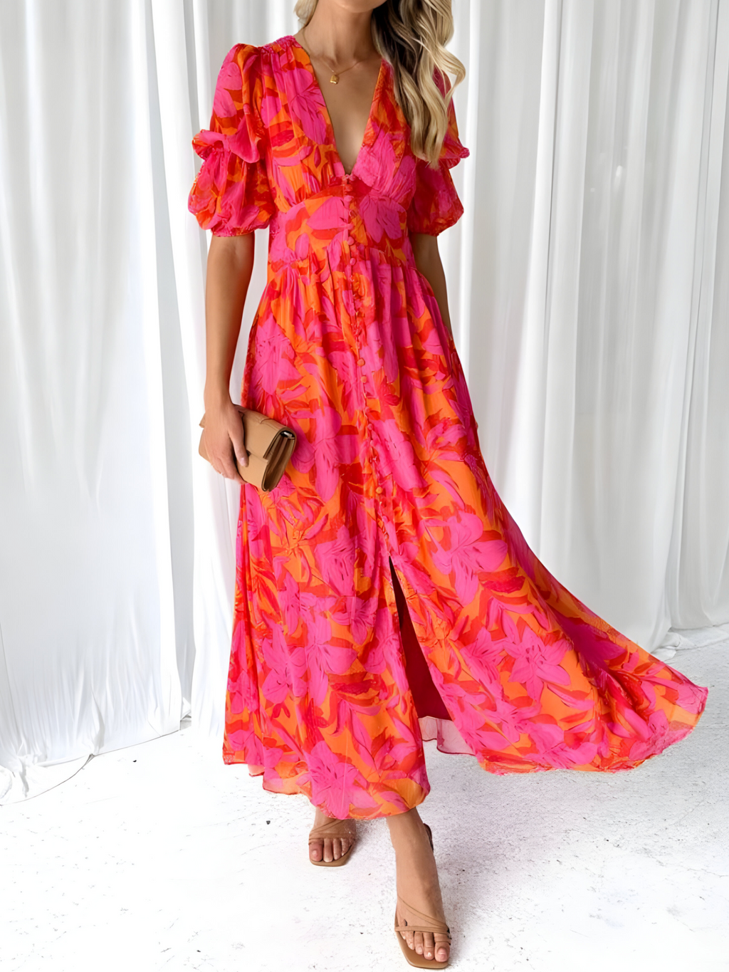 Robe Longue Fluide Rouge Élégante Femme - Maxi Légère d'Été pour