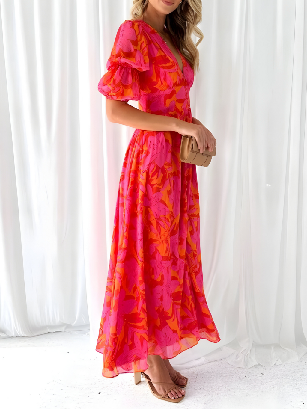Robe Longue Fluide Rouge Élégante Femme - Maxi Légère d'Été pour