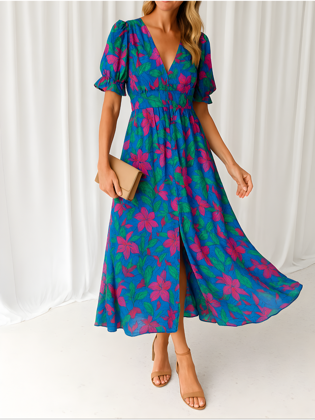 Fließendes rotes langes Damenkleid - leichtes Maxi-Sommerkleid für Damen