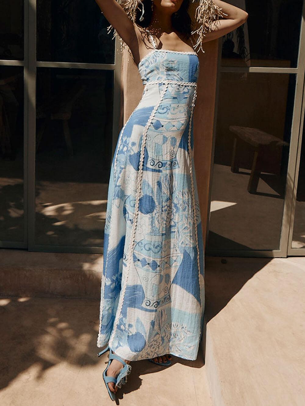 Robe Longue Femme Évasée en Dentelle 1