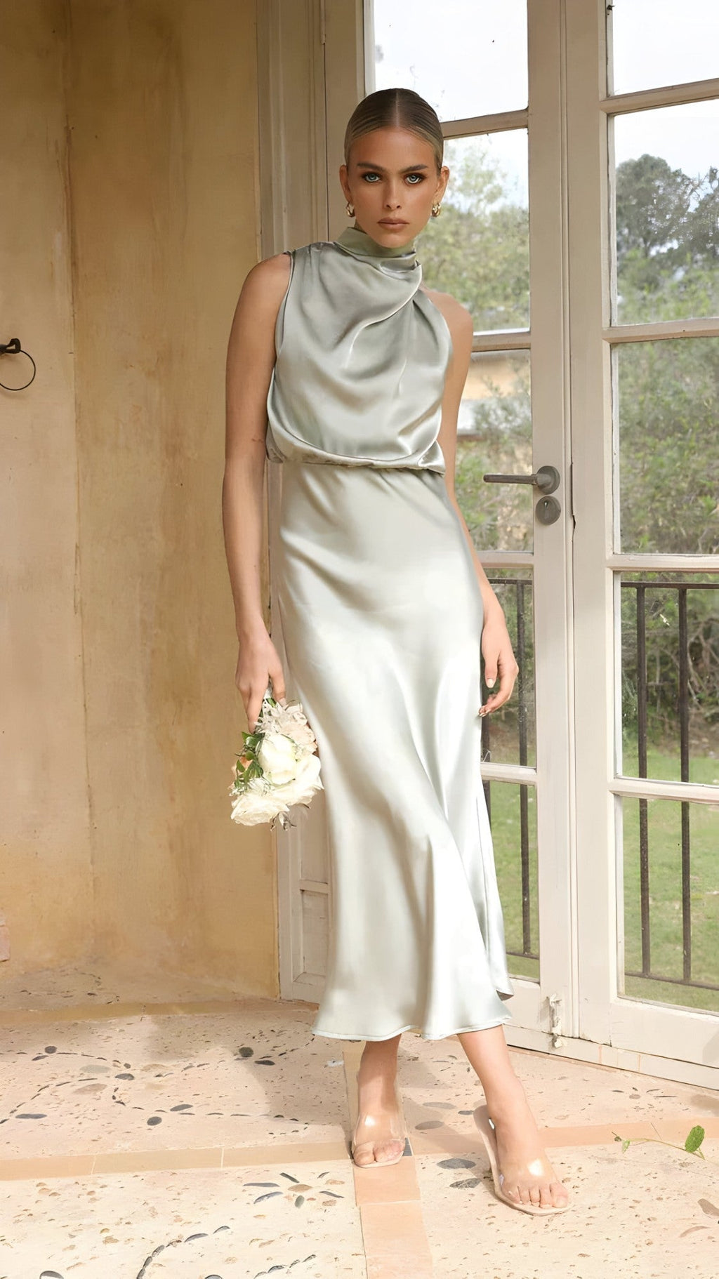 Robe Longue Femme Élégante en Satin pour Cérémonie Soirée Fête