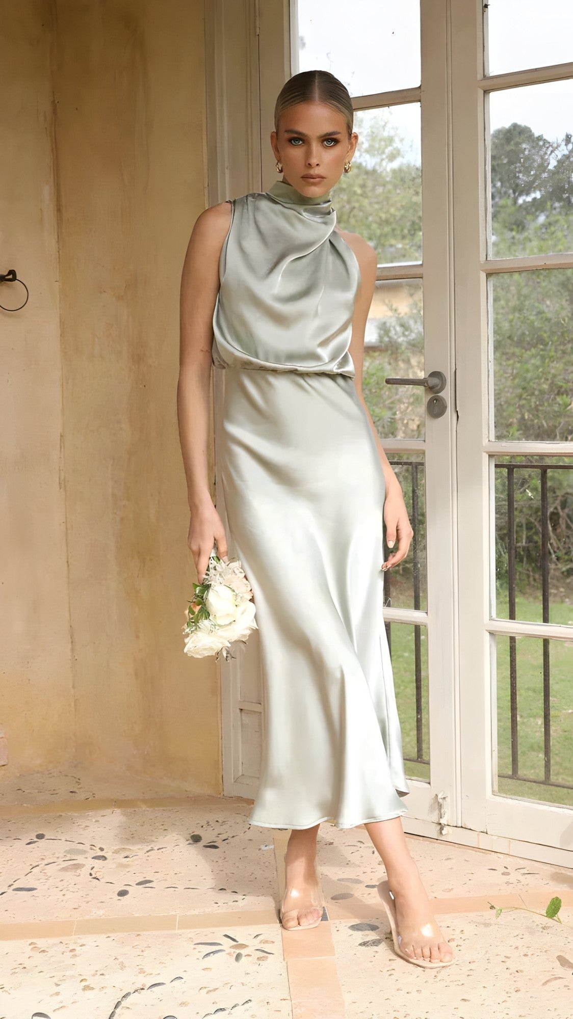 Robe Longue Femme Élégante en Satin pour Cérémonie Soirée Fête