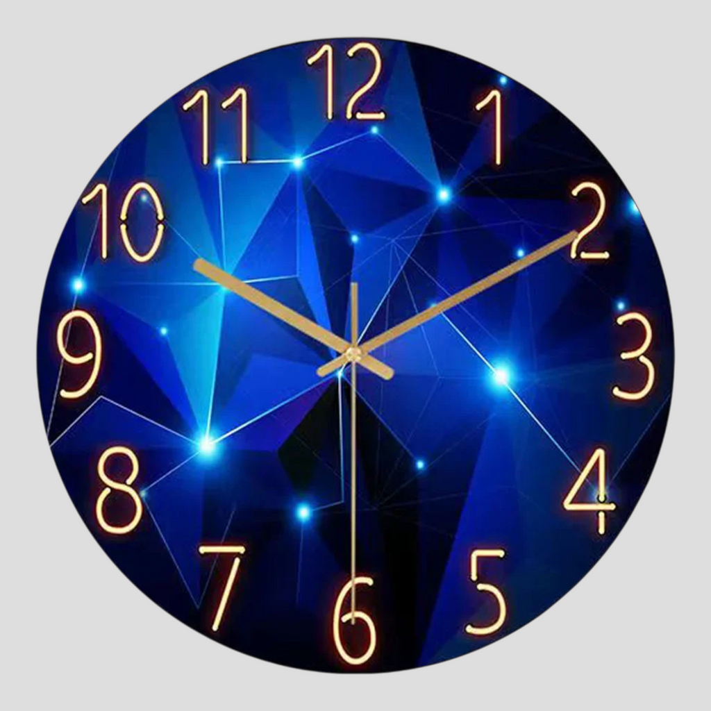 Horloge Murale Moderne Silencieuse – Design Bleu en Verre Trempé, 30 cm